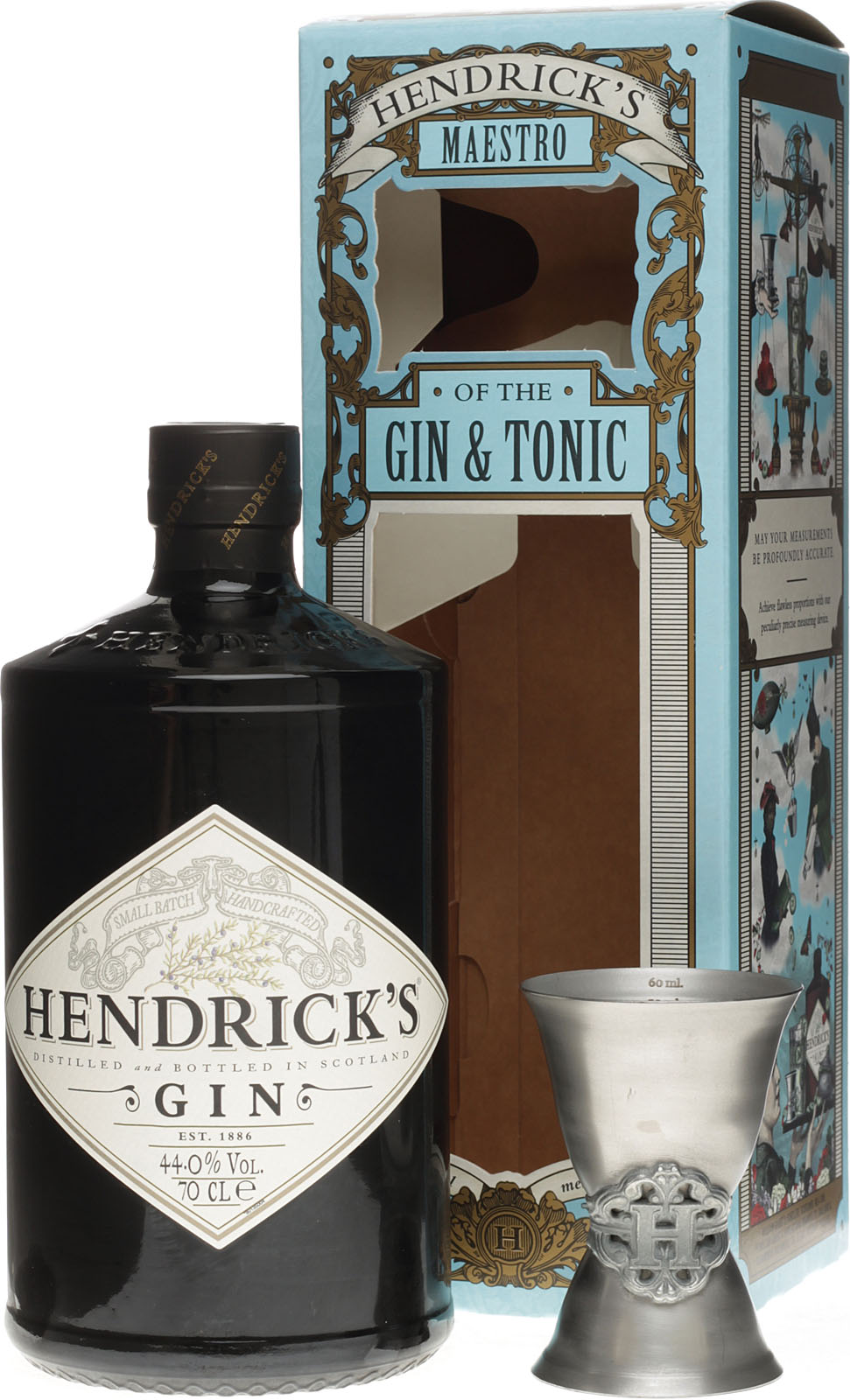 Hendricks Gin in einer Geschenkverpackung mit Jigger im