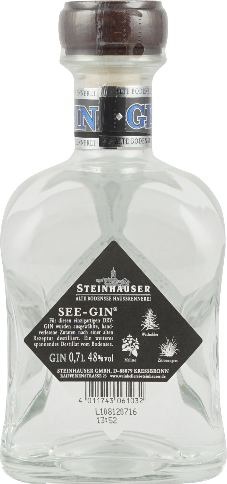 Steinhauser Bodensee Dry Gin 0,7 Liter 48 Vol.