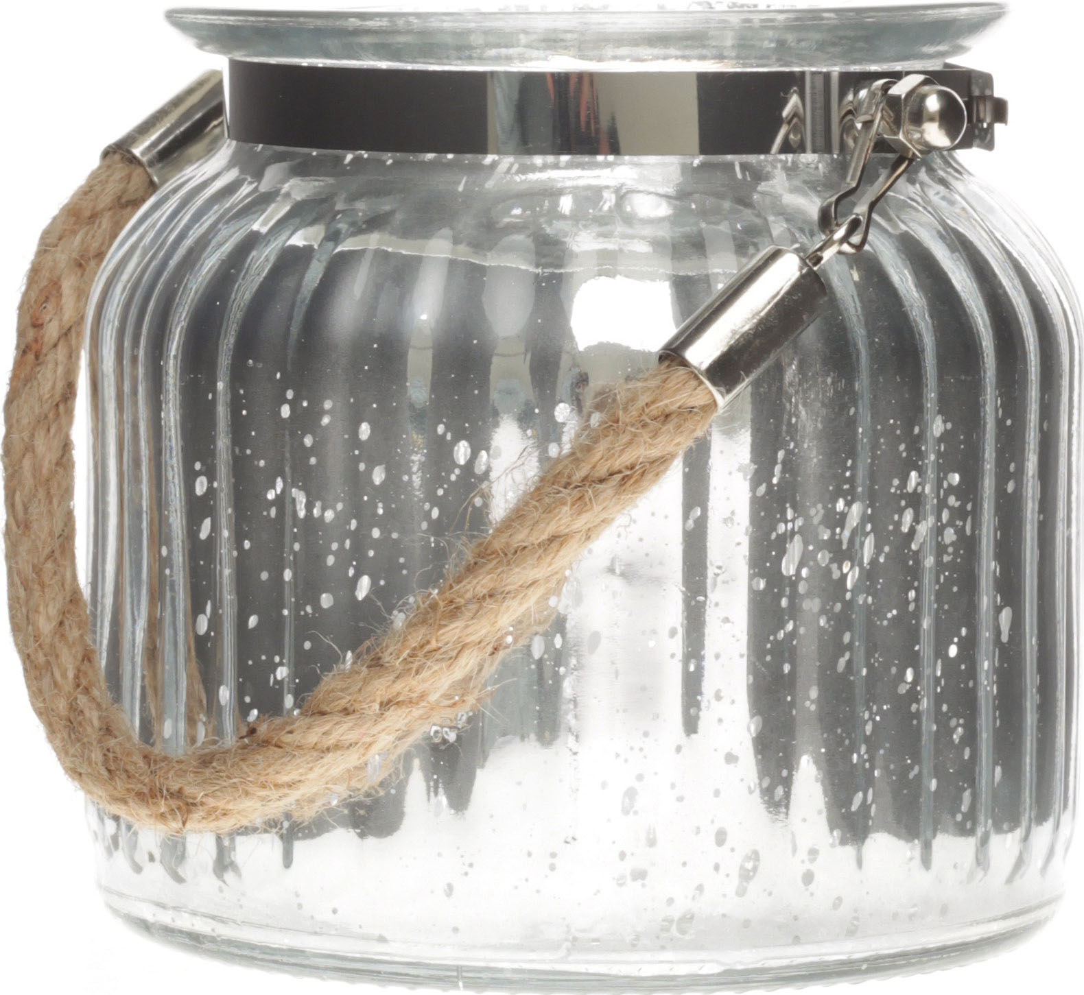 Windlicht silber Glas metallic mit Kordel > BarFish