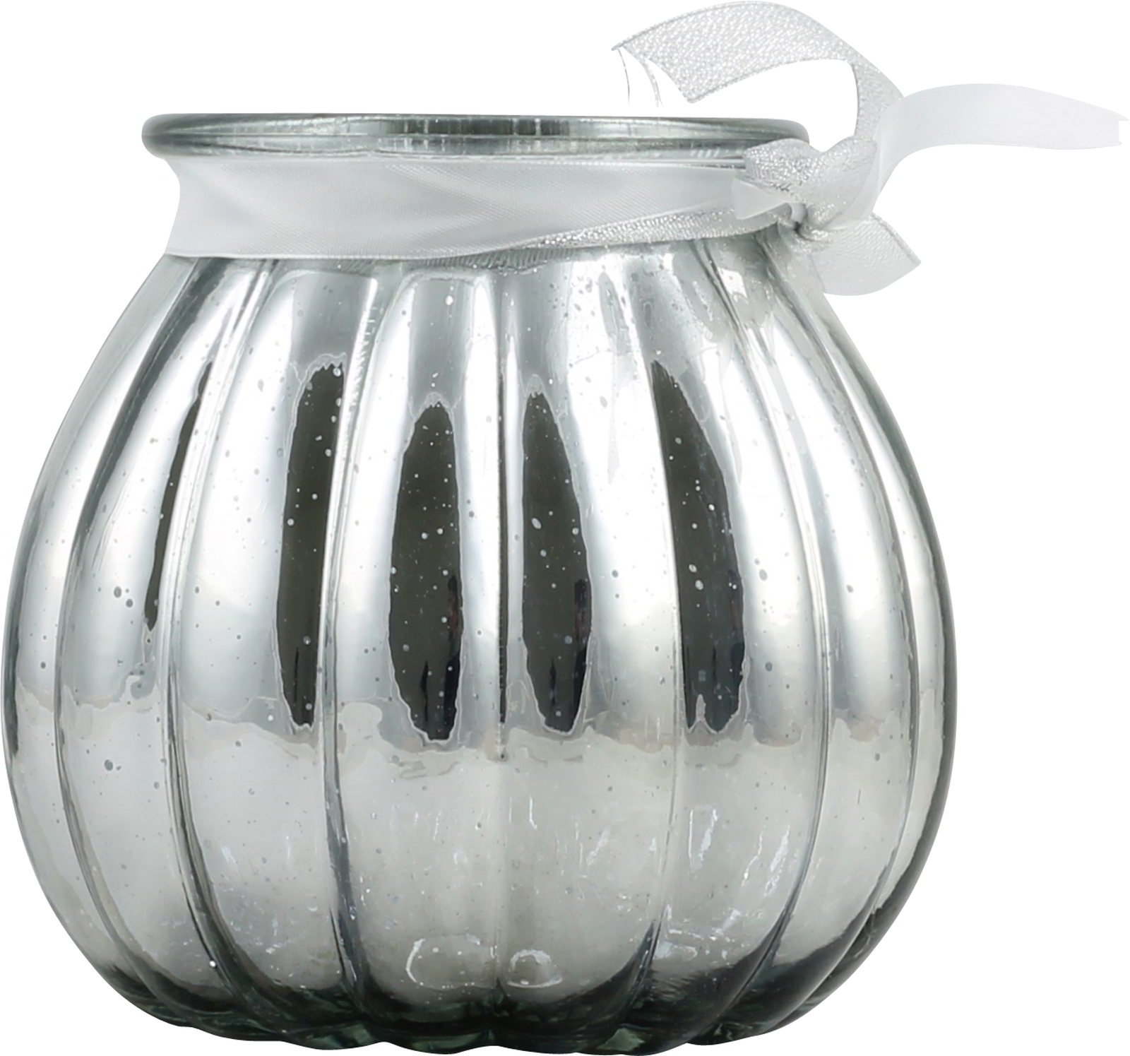 Windlicht silber Glas metallic mit Schleife > BarFish